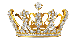A luxurious gold crown adorned with numerous sparkling diamonds arranged in intricate patterns. Beschreibung von KI generiert