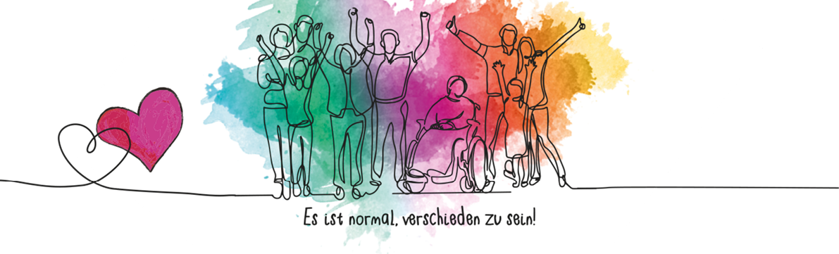 A group of people are standing in front of a heart. Beschreibung von KI generiert