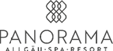 A minimalist logo design featuring an abstract geometric symbol above the text “PANORAMA ALLG U SPA RESORT" in clean, modern typography. Beschreibung von KI generiert