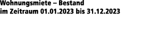 Wohnungsmiete – Bestand im Zeitraum 01.01.2023 bis 31.12.2023