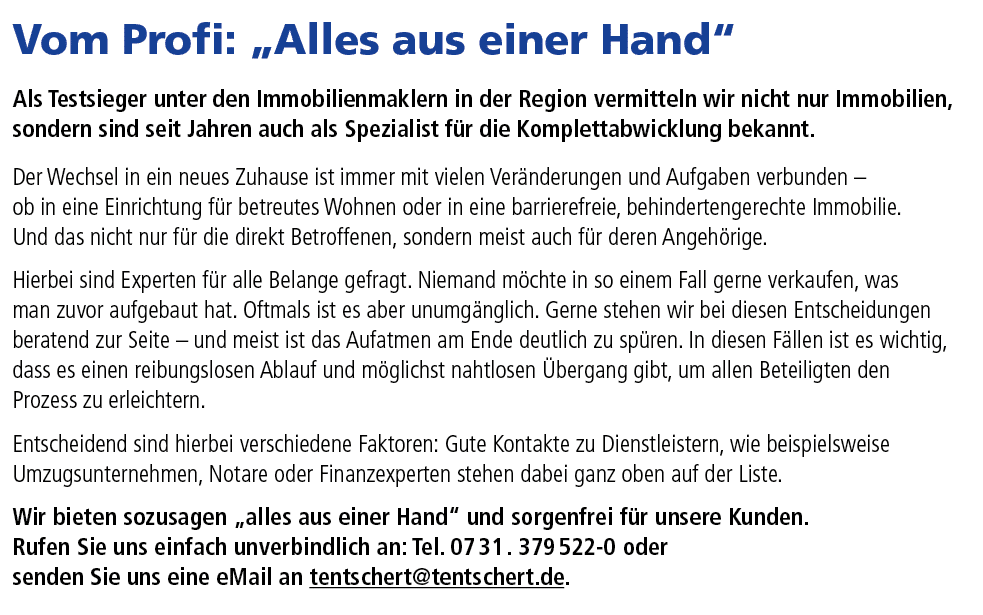 Vom Profi: „Alles aus einer Hand“ Als Testsieger unter den Immobilienmaklern in der Region vermitteln wir nicht nur I...