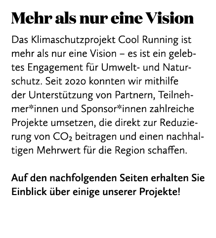 Mehr als nur eine Vision Das Klimaschutzprojekt Cool Running ist mehr als nur eine Vision – es ist ein gelebtes Engag...