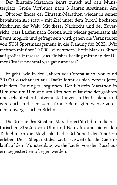 Der Einstein Marathon kehrt zur ck auf den M nsterplatz: Gro e Vorfreude nach 3 Jahren Abstinenz. Am 1. Oktober finde...