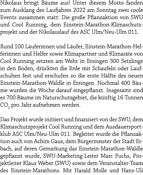 Nikolaus bringt B ume aus! Unter diesem Motto fanden zum Ausklang des Laufjahres 2022 am Sonntag zwei coole Events zu...