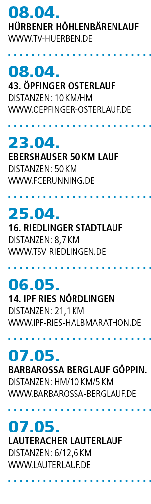08.04. H rbener H hlenb renlauf www.tv huerben.de 08.04. 43. pfinger osterlauf Distanzen: 10 km/HM www.oepfinger ost...