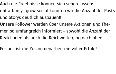 Auch die Ergebnisse k nnen sich sehen lassen: mit arborsys grow social konnten wir die Anzahl der Posts und Storys de...