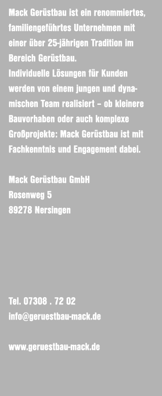 Mack Ger stbau ist ein renommiertes, familiengef hrtes Unternehmen mit einer ber 25 j hrigen Tradition im Bereich Ge...