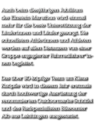 Auch beim diesj hrigen Jubil um des Einstein Marathon wird einmal mehr f r die beste Unterst tzung der L uferinnen un...