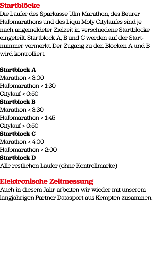 Startbl cke Die L ufer des Sparkasse Ulm Marathon, des Beurer Halbmarathons und des Liqui Moly Citylaufes sind je nac...