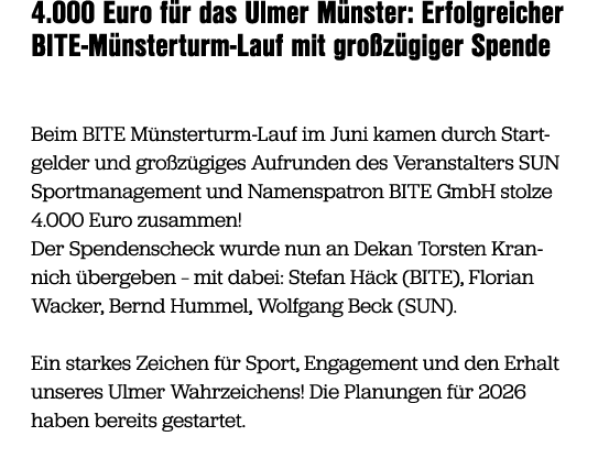 4.000 Euro f r das Ulmer M nster: Erfolgreicher BITE M nsterturm Lauf mit gro z giger Spende Beim BITE M nsterturm La...