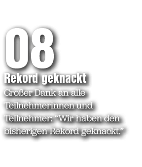 08 Rekord geknackt Gro er Dank an alle Teilnehmerinnen und Teilnehmer: “Wir haben den bisherigen Rekord geknackt.”