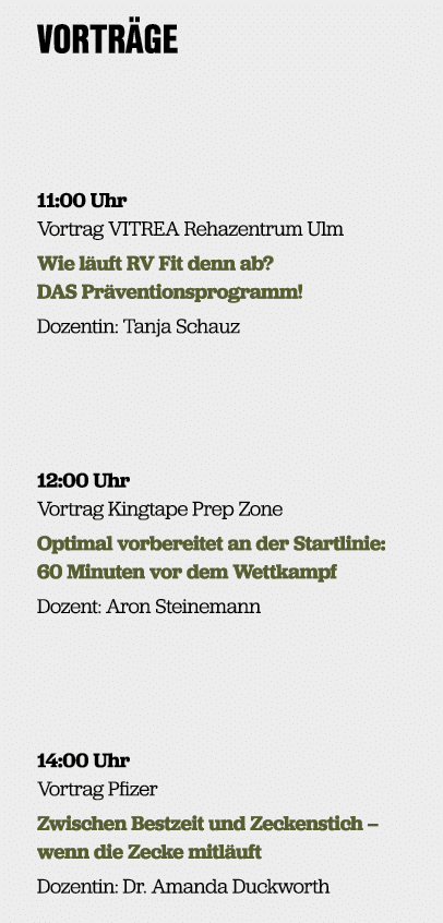 Vortr ge 11:00 Uhr Vortrag VITREA Rehazentrum Ulm Wie l uft RV Fit denn ab? DAS Pr ventionsprogramm! Dozentin: Tanja ...