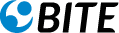 A blue circular logo with a stylized abstract design next to the bold black text “BITE." Beschreibung von KI generiert