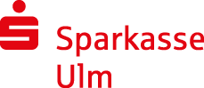 The logo features a stylized red “S" symbol next to the words Sparkasse Ulm in red text. Beschreibung von KI generiert