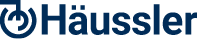 The logo features a stylized circular design with a power symbol integrated into it, followed by the word “H ussler" in bold, dark blue letters. Beschreibung von KI generiert