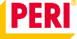 The logo features the word “PERI" in bold red letters with a yellow geometric shape framing the bottom left corner and a registered trademark symbol in yellow at the top right. Beschreibung von KI generiert