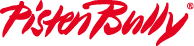 The image shows the word “PistenBully" written in a bold, red, stylized script font with a registered trademark symbol. Beschreibung von KI generiert