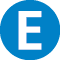 A white capital letter E centered on a blue circular background. Beschreibung von KI generiert