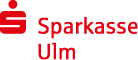 A red logo featuring a stylized “S" symbol next to the text "Sparkasse Ulm" in red font on a white background. Beschreibung von KI generiert