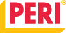 The logo features the word “PERI" in bold red uppercase letters with a yellow registered trademark symbol and yellow geometric shapes framing the text. Beschreibung von KI generiert