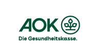 AOK logo with a stylized plant inside a circle and the German text Die Gesundheitskasse below it. Beschreibung von KI generiert