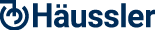 The logo features a stylized circular design with a power symbol integrated into it, followed by the word “H ussler" in bold, dark blue letters. Beschreibung von KI generiert