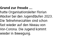 Grund zur Freude … hatte Organisationsleiter Florian Wacker bei den Jugendl ufen 2023. Die Teilnehmerzahlen sind scho...