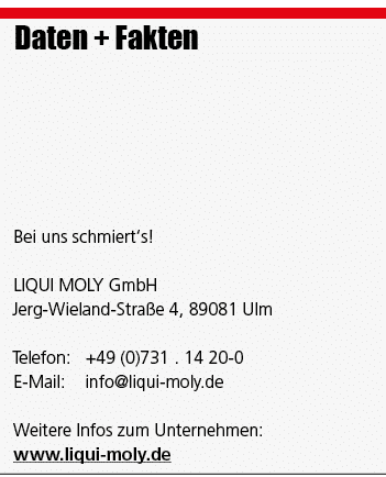 Daten + Fakten Bei uns schmiert‘s! LIQUI MOLY GmbH Jerg Wieland Stra e 4, 89081 Ulm Telefon: +49 (0)731 . 14 20 0 E M...
