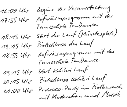 16:00 Uhr Beginn der Veranstaltung 17:55 Uhr Aufw rmprogramm mit der Tanzschule TenDance 18:15 Uhr Start dm Lauf (M n...