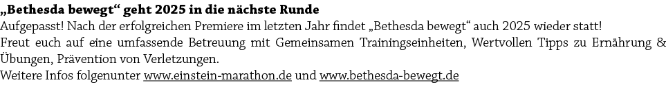 „Bethesda bewegt“ geht 2025 in die n chste Runde Aufgepasst! Nach der erfolgreichen Premiere im letzten Jahr findet „...