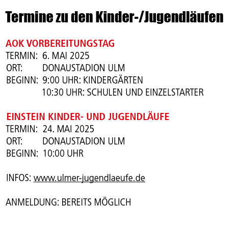 Termine zu den Kinder /Jugendl ufen AOK Vorbereitungstag Termin: 6. Mai 2025 Ort: Donaustadion ulm Beginn: 9:00 Uhr: ...