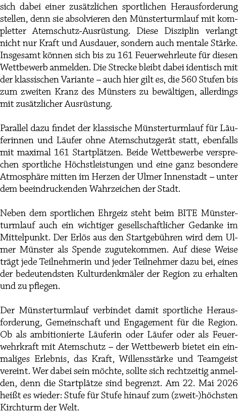 sich dabei einer zus tzlichen sportlichen Herausforderung stellen, denn sie absolvieren den M nsterturmlauf mit kompl...