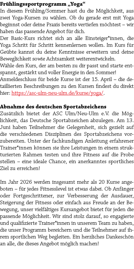 Fr hlingssportprogramm „Yoga“ In diesem Fr hling/Sommer hast du die M glichkeit, aus zwei Yoga Kursen zu w hlen. Ob d...
